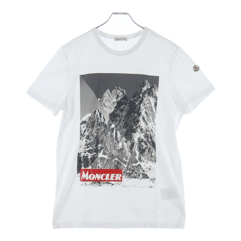 MONCLER(モンクレール) 19AW ショルダーワッペン 雪山プリント クルーネック半袖Tシャツカットソー ホワイト E20918048350 8390T