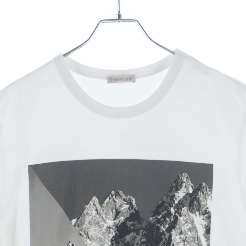 MONCLER(モンクレール) 19AW ショルダーワッペン 雪山プリント クルーネック半袖Tシャツカットソー ホワイト E20918048350 8390T