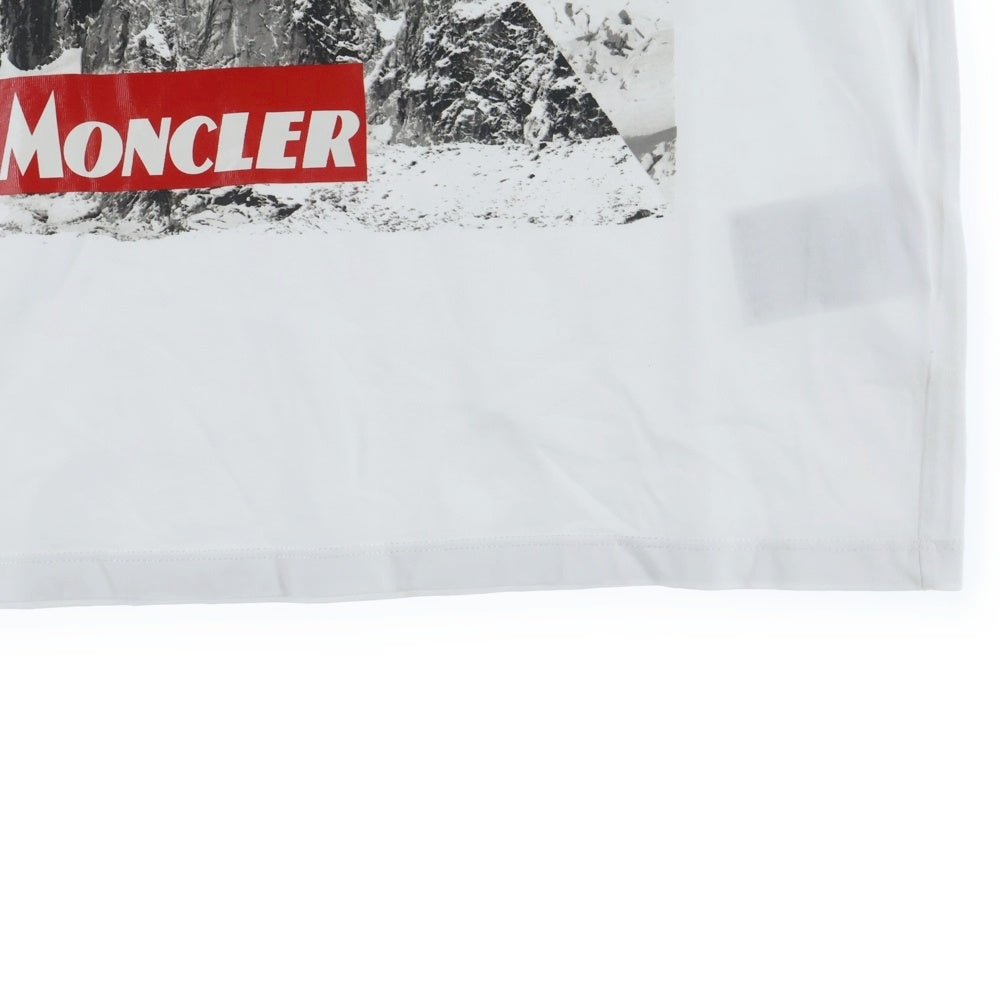 MONCLER(モンクレール) 19AW ショルダーワッペン 雪山プリント クルーネック半袖Tシャツカットソー ホワイト E20918048350 8390T