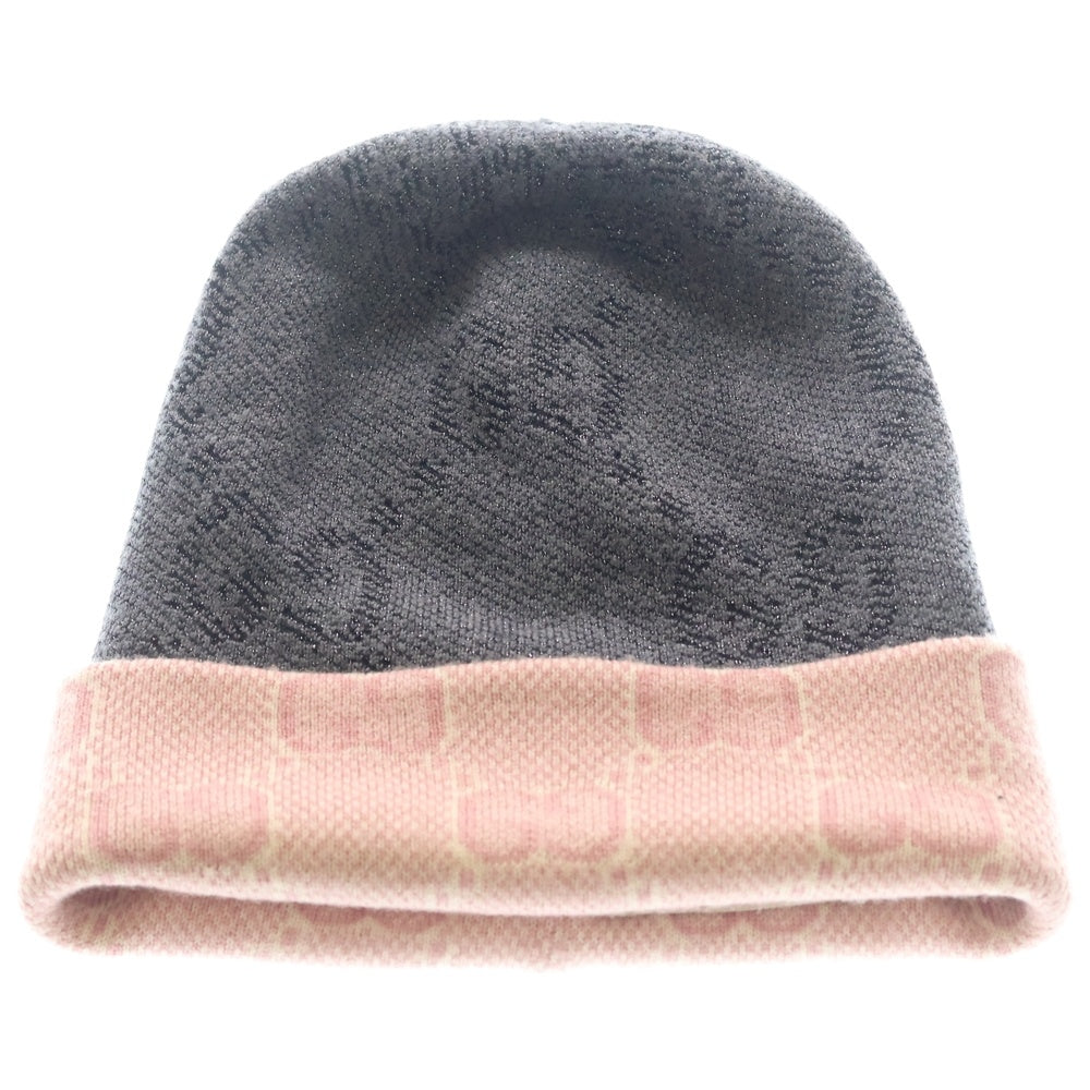 GUCCI(グッチ) GG柄 リバーシブル ウールビーニー ニット帽 グレー/ピンク 732261 3GAKE レディース