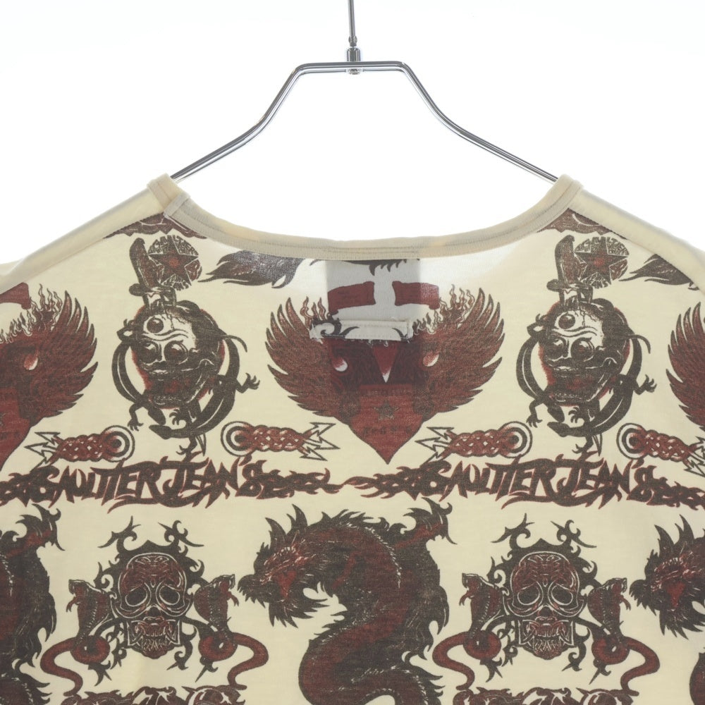 Jean Paul GAULTIER(ジャンポールゴルチエ) バック総柄 クルーネック半袖Tシャツカットソー ホワイト/レッド