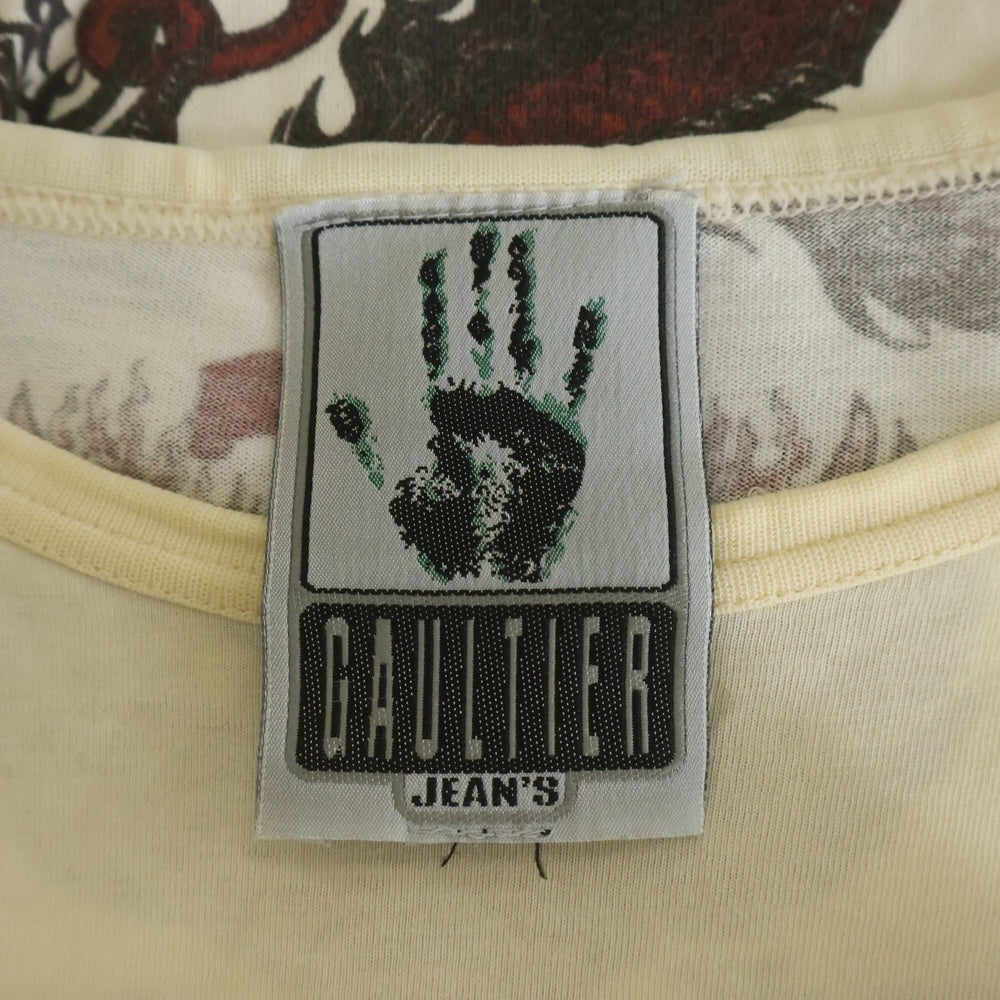 Jean Paul GAULTIER(ジャンポールゴルチエ) バック総柄 クルーネック半袖Tシャツカットソー ホワイト/レッド