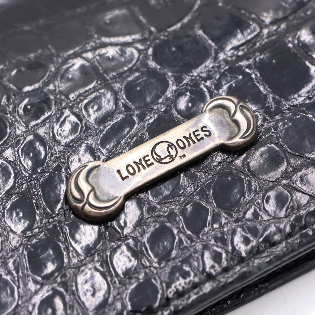 LONE ONES(ロンワンズ) ロゴプレート クロコ型押し 名刺入れ ブラック