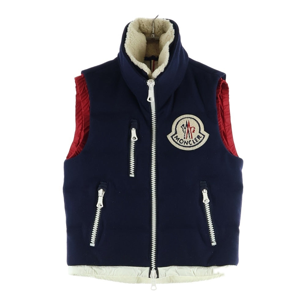 MONCLER(モンクレール) 15AW BASTIEN バスティアン フロントロゴワッペン ボア ジップアップ ダウンベスト ネイビー A209H4333025 57644