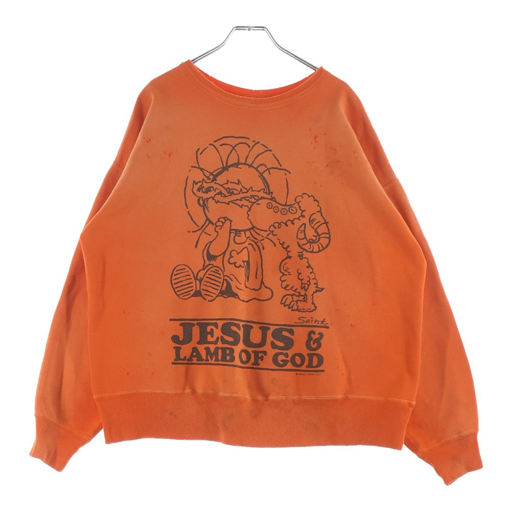 SAINT MICHAEL(セントマイケル) 24SS CRW SWEAT/JS & LMB フロントプリント クルーネック長袖スウェットトレーナー オレンジ SM-YS8-0000-028