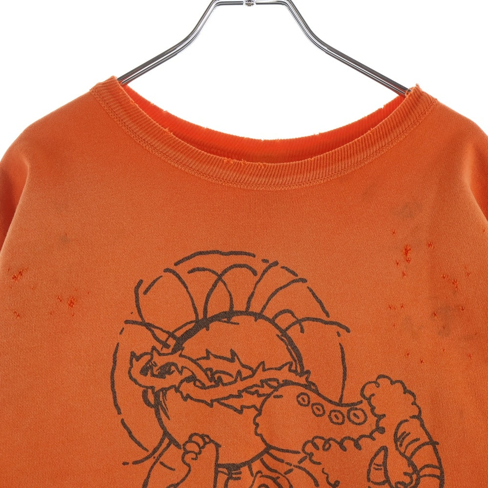 SAINT MICHAEL(セントマイケル) 24SS CRW SWEAT/JS & LMB フロントプリント クルーネック長袖スウェットトレーナー オレンジ SM-YS8-0000-028