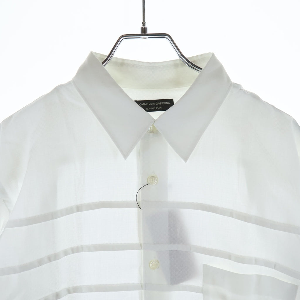 COMME des GARCONS HOMME(コムデギャルソンオム) 03SS 切り替えチェッカーデザイン ボタンダウン長袖コットンシャツ ホワイト PI-B004