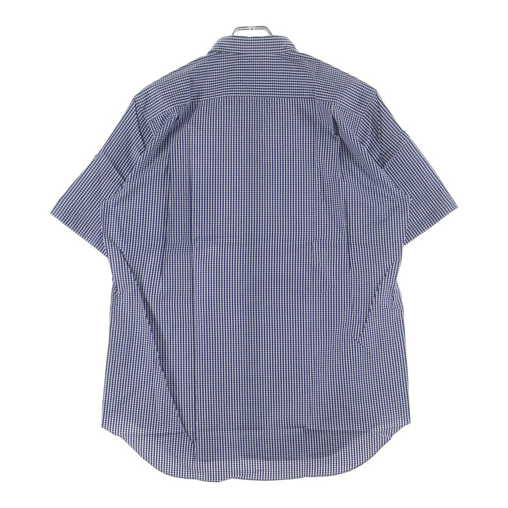 COMME des GARCONS HOMME(コムデギャルソンオム) 07SS チェック切り替えストライプデザイン ボタンダウン半袖コットンシャツ ブルー HS-B040
