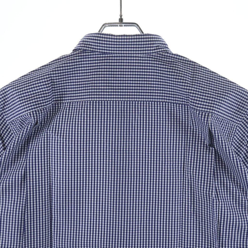 COMME des GARCONS HOMME(コムデギャルソンオム) 07SS チェック切り替えストライプデザイン ボタンダウン半袖コットンシャツ ブルー HS-B040