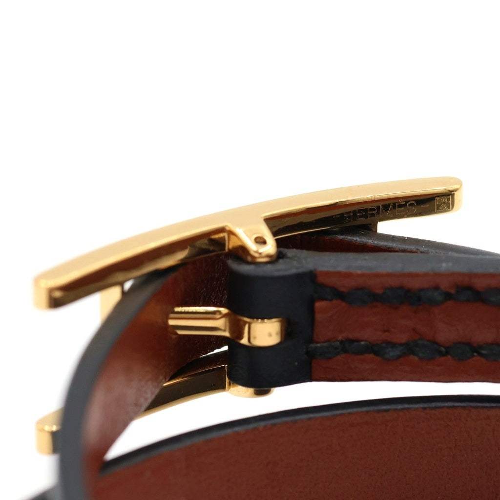 HERMES(エルメス) ビーアピ ドゥブルトゥール レザーブレスレット ブラック/ゴールド レディース