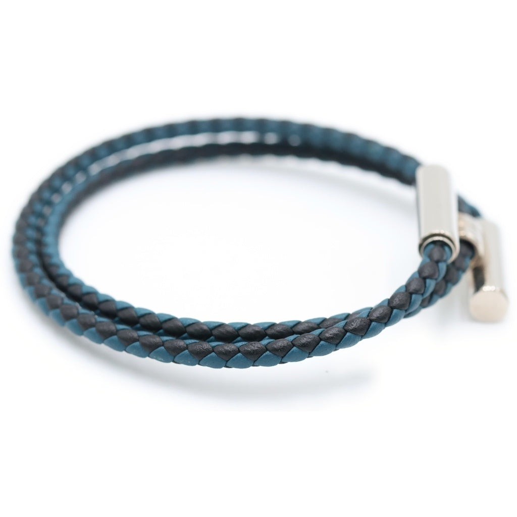 HERMES(エルメス) トゥルニ トレッセ レザーブレスレット ネイビー/シルバー レディース