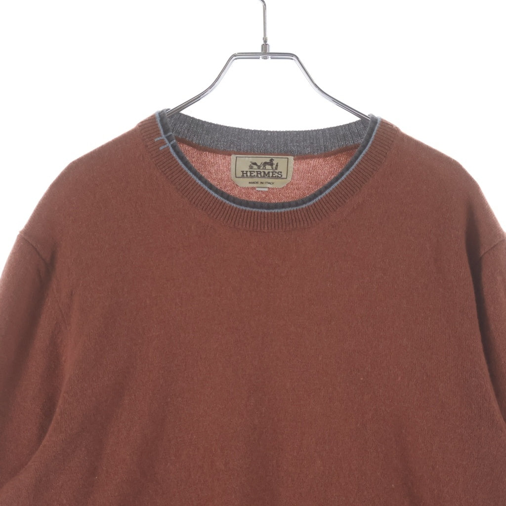 HERMES(エルメス) カシミヤ クルーネック長袖ニットトレーナー ブラウン