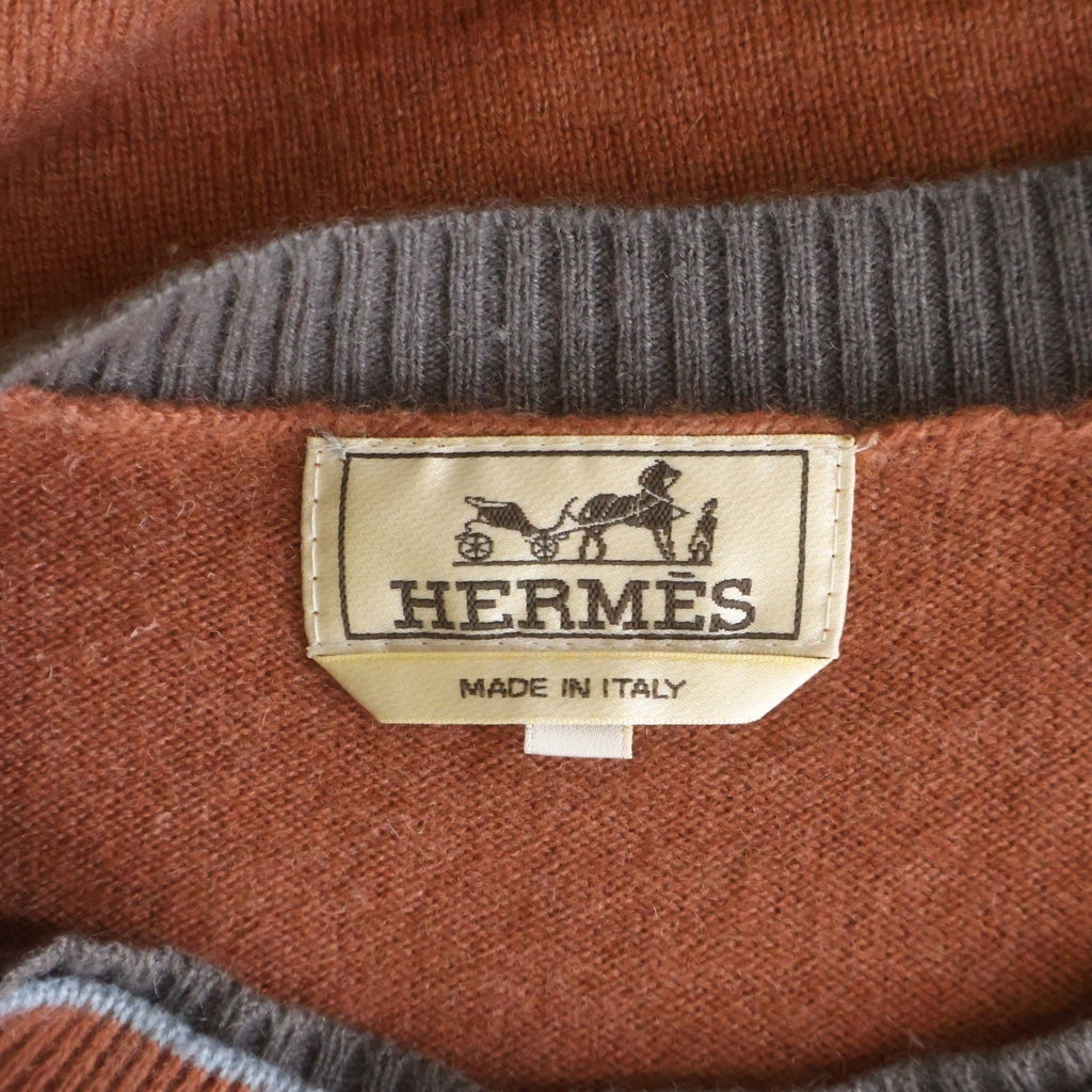 HERMES(エルメス) カシミヤ クルーネック長袖ニットトレーナー ブラウン