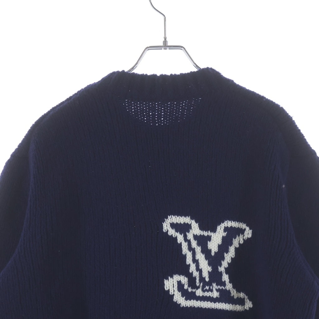 LOUIS VUITTON(ルイヴィトン) 26SS Intarsia logo LVロゴ インターシャ クルーネック長袖ニットセーター ネイビー RM261M QNC HQN45W