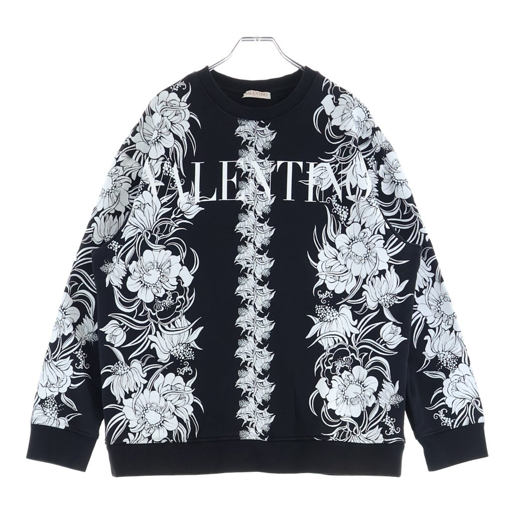VALENTINO(ヴァレンティノ) フロントロゴ フローラルプリント クルーネック長袖スウェットトレーナー ブラック XV0MF22J8GN