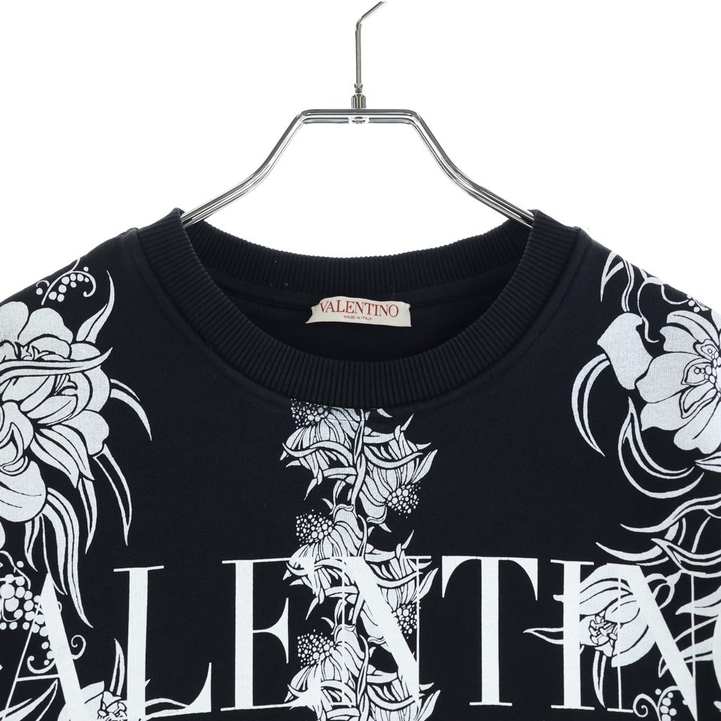 VALENTINO(ヴァレンティノ) フロントロゴ フローラルプリント クルーネック長袖スウェットトレーナー ブラック XV0MF22J8GN