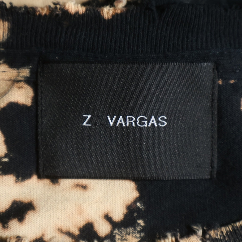 Z.VARGAS(ザックバルガス) ARMY デストロイ加工 総柄タイダイ クルーネック半袖Tシャツカットソー ブラック/ブラウン