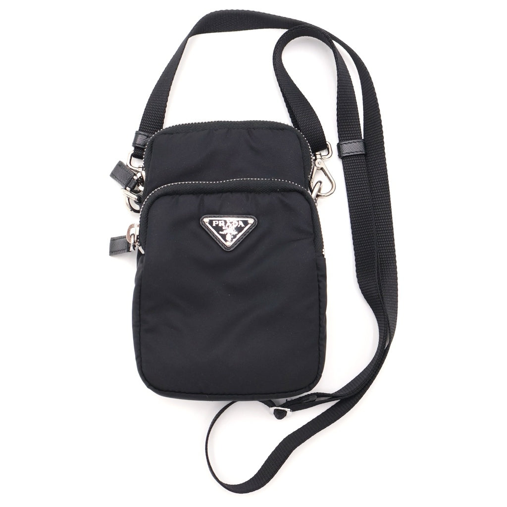 PRADA(プラダ) Re-Nylon トライアングルロゴプレート フォンケース ショルダーポーチ ブラック 2TZT024DMI F0002 レディース
