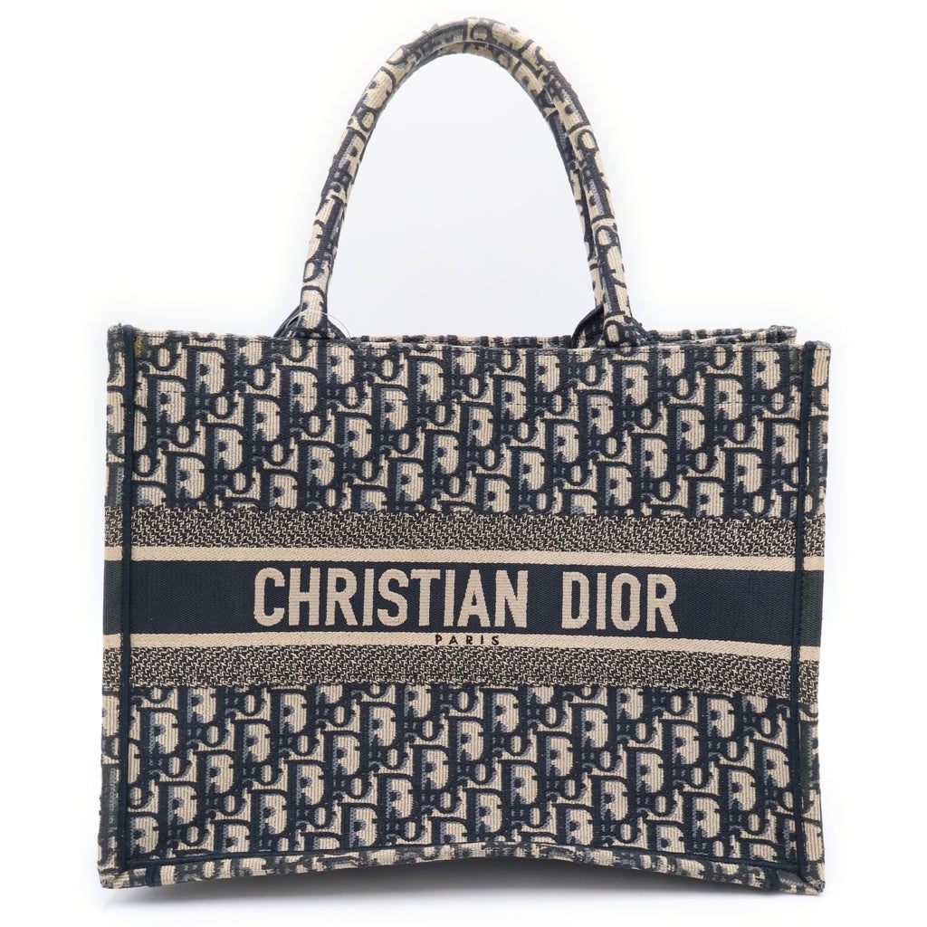 Christian Dior(クリスチャンディオール) ブックトート ミディアム オブリーク総柄トートバッグ ネイビー レディース