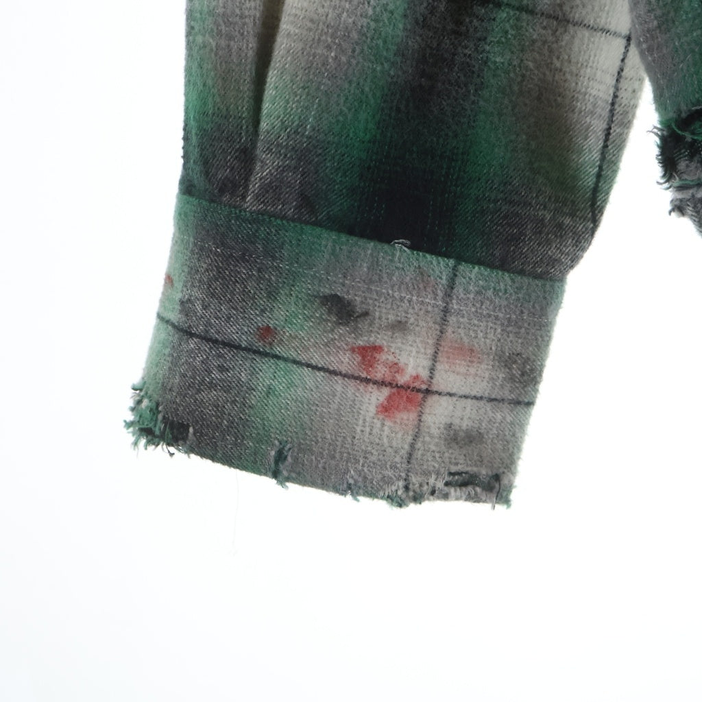 cvtvlist(カタリスト) SKULL CHECK SHIRT スカルプリント デストロイ加工 コットンチェック長袖シャツ グリーン 2401100201