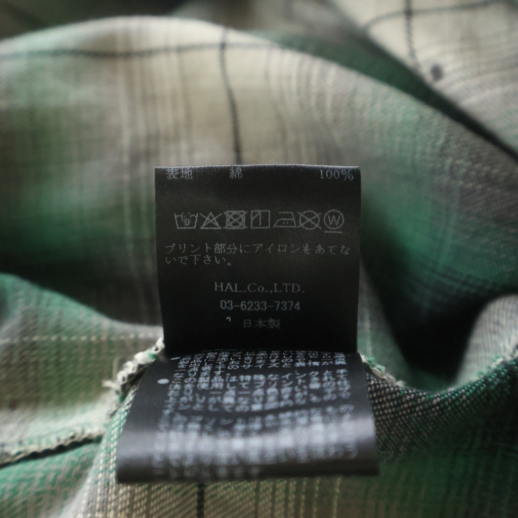 cvtvlist(カタリスト) SKULL CHECK SHIRT スカルプリント デストロイ加工 コットンチェック長袖シャツ グリーン 2401100201