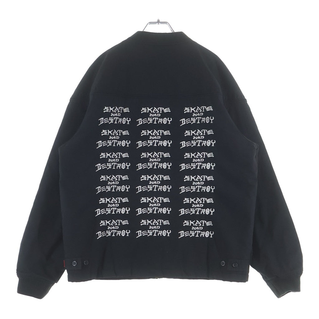 SUPREME(シュプリーム) 17SS ×Thrasher Poplin Crew Jacket ×スラッシャー ロゴ刺?デザイン 中綿キルティングジャケット ブラック