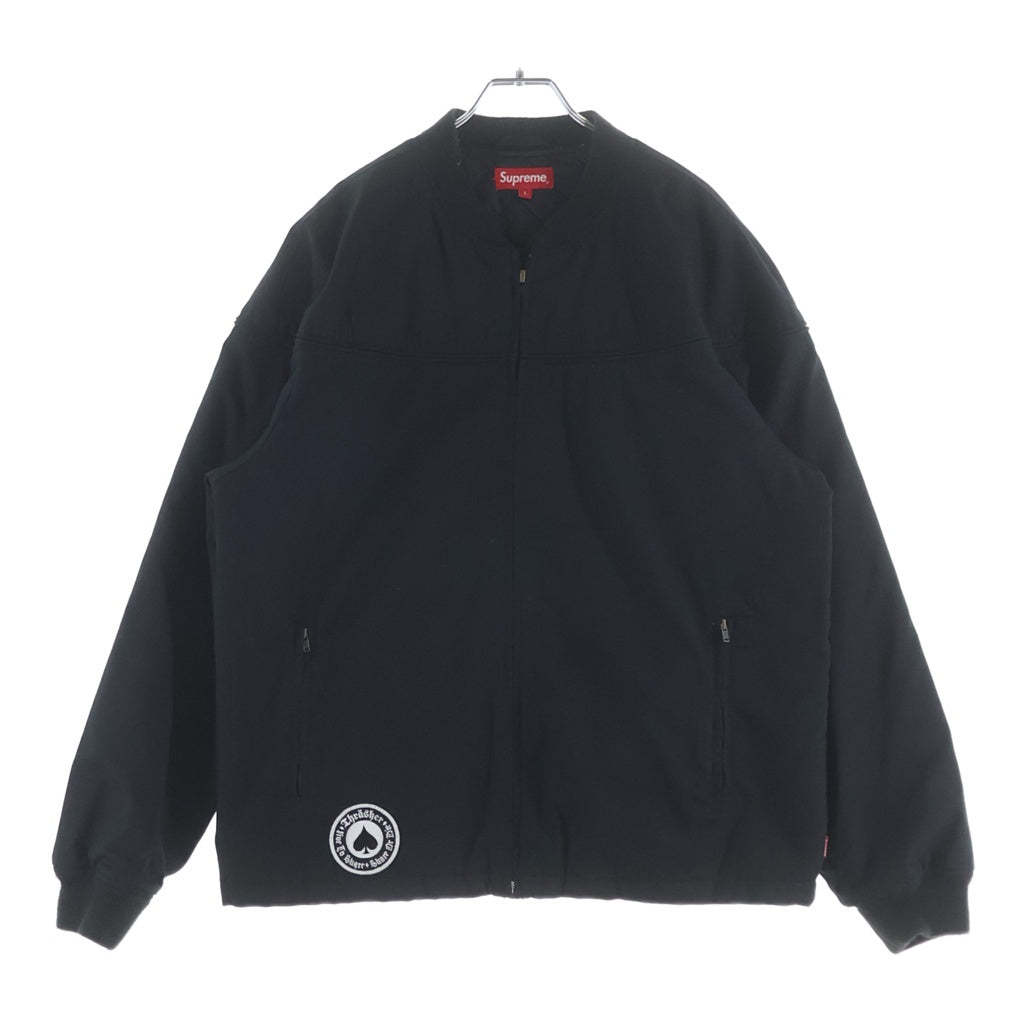 SUPREME(シュプリーム) 17SS ×Thrasher Poplin Crew Jacket ×スラッシャー ロゴ刺?デザイン 中綿キルティングジャケット ブラック