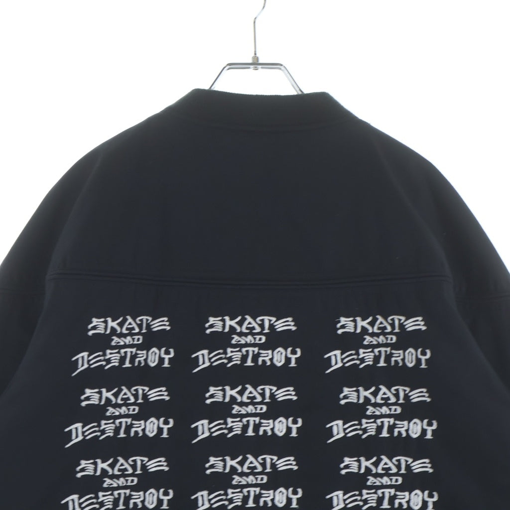 SUPREME(シュプリーム) 17SS ×Thrasher Poplin Crew Jacket ×スラッシャー ロゴ刺?デザイン 中綿キルティングジャケット ブラック