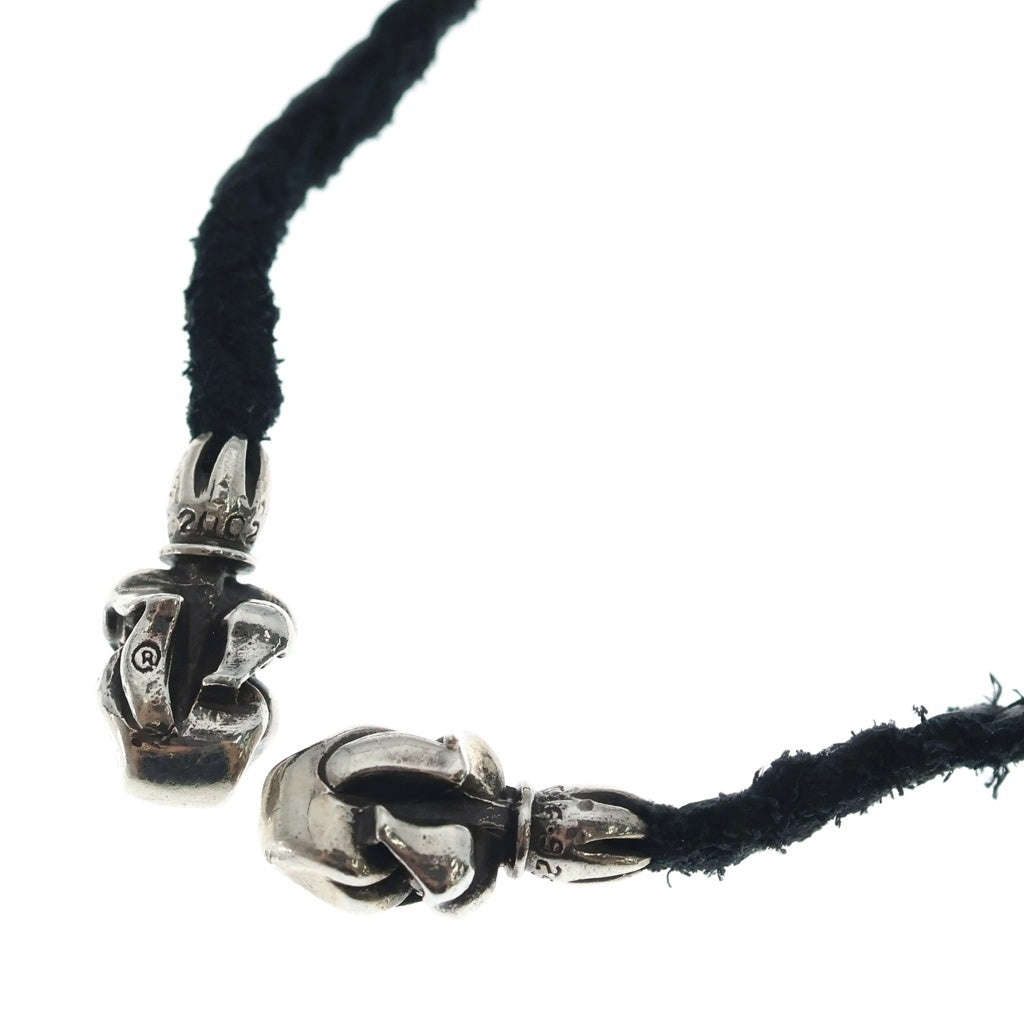 CHROME HEARTS クロムハーツ LEATHER BRAID LIPSTONGUE リップアンドタン レザーブレイドネックレス ブラック/シルバー CHROME HEARTS(クロムハーツ) LEATHER BRAID LIPSTONGUE リップアンド
