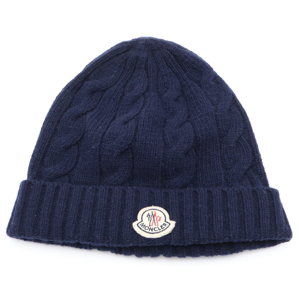 MONCLER(モンクレール) ワッペンロゴ リブ編み ニット帽 ネイビー