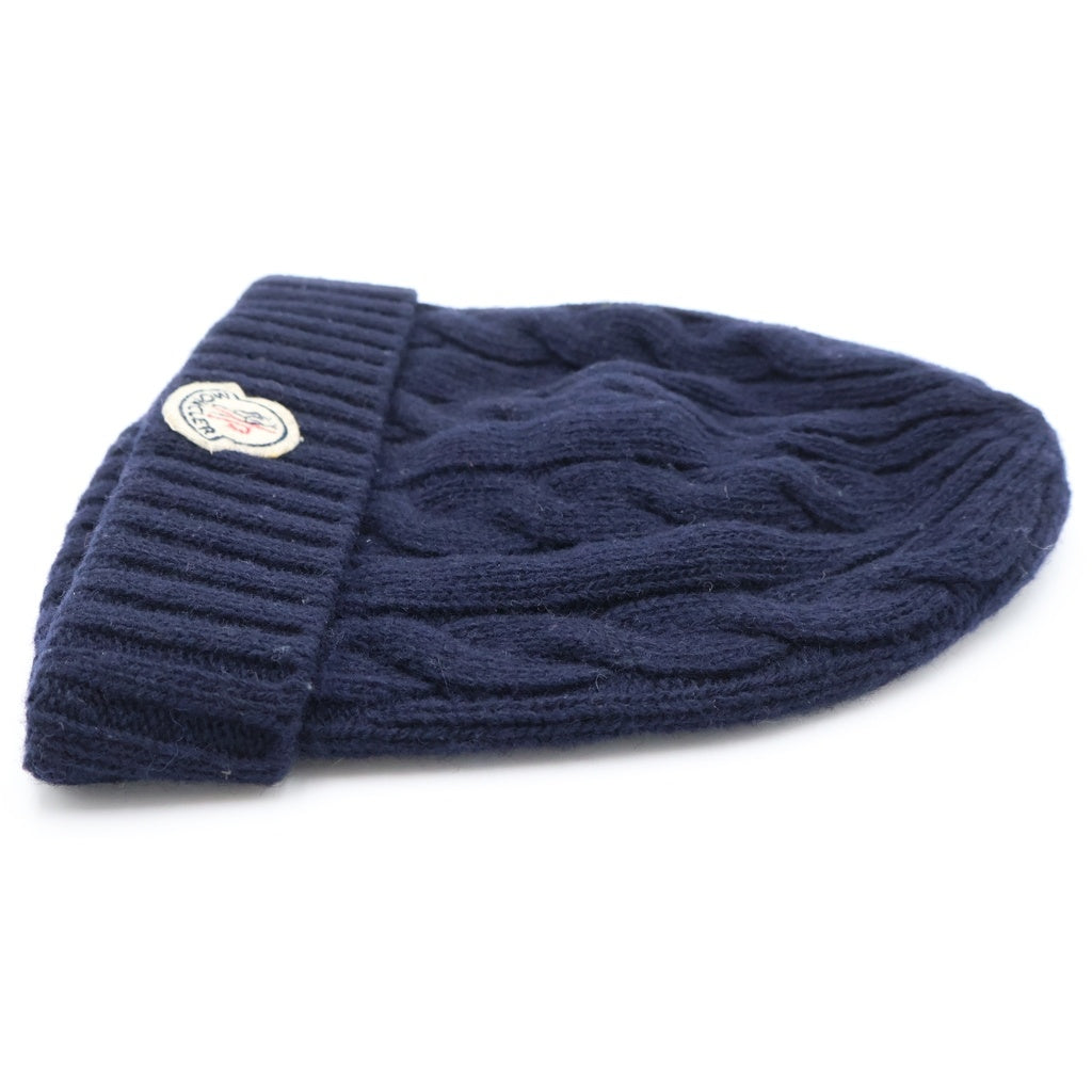 MONCLER(モンクレール) ワッペンロゴ リブ編み ニット帽 ネイビー