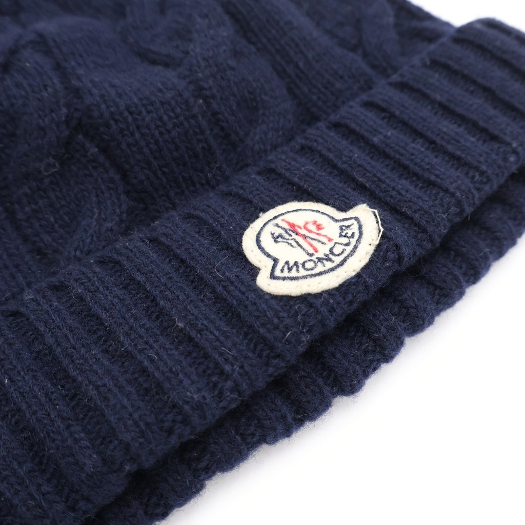 MONCLER(モンクレール) ワッペンロゴ リブ編み ニット帽 ネイビー