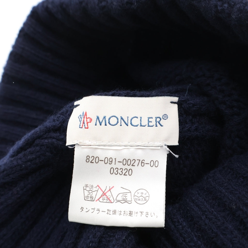 MONCLER(モンクレール) ワッペンロゴ リブ編み ニット帽 ネイビー