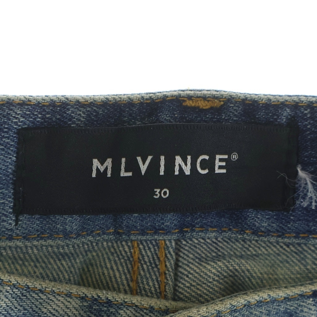 MLVINCE(メルヴィンス) ブリーチ加工 裾ボタンデザイン スキニーデニムパンツ インディゴ