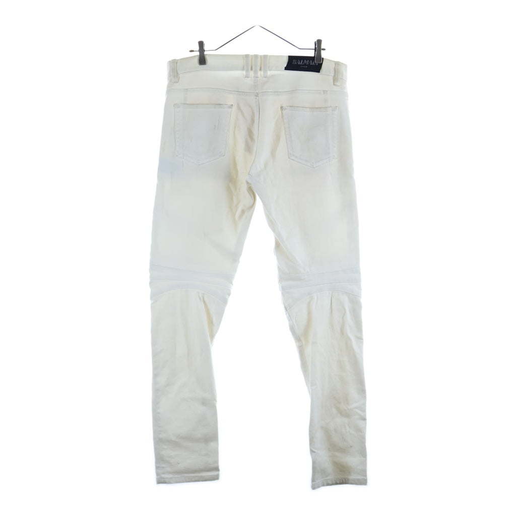 BALMAIN(バルマン) ダメージ加工 バイカーボタンフライスキニーデニムパンツ ホワイト SH05336Z161
