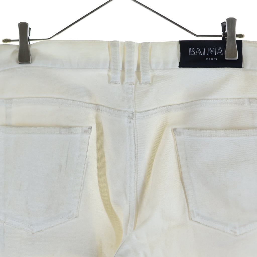 BALMAIN(バルマン) ダメージ加工 バイカーボタンフライスキニーデニムパンツ ホワイト SH05336Z161