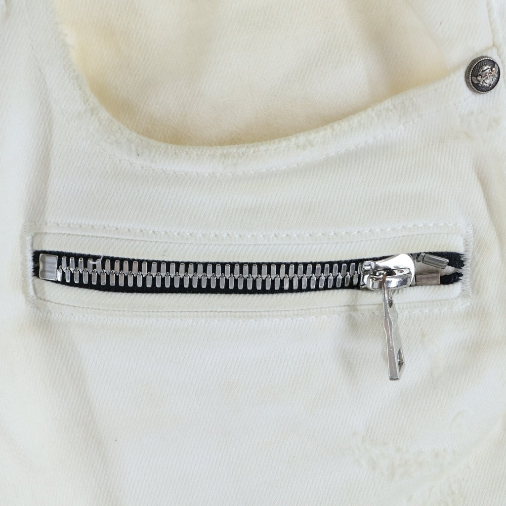 BALMAIN(バルマン) ダメージ加工 バイカーボタンフライスキニーデニムパンツ ホワイト SH05336Z161