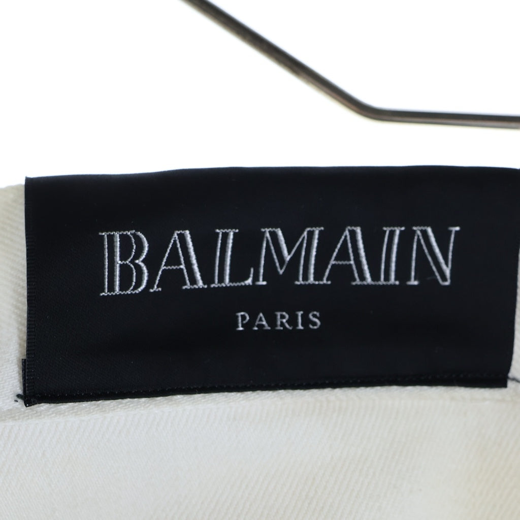 BALMAIN(バルマン) ダメージ加工 バイカーボタンフライスキニーデニムパンツ ホワイト SH05336Z161
