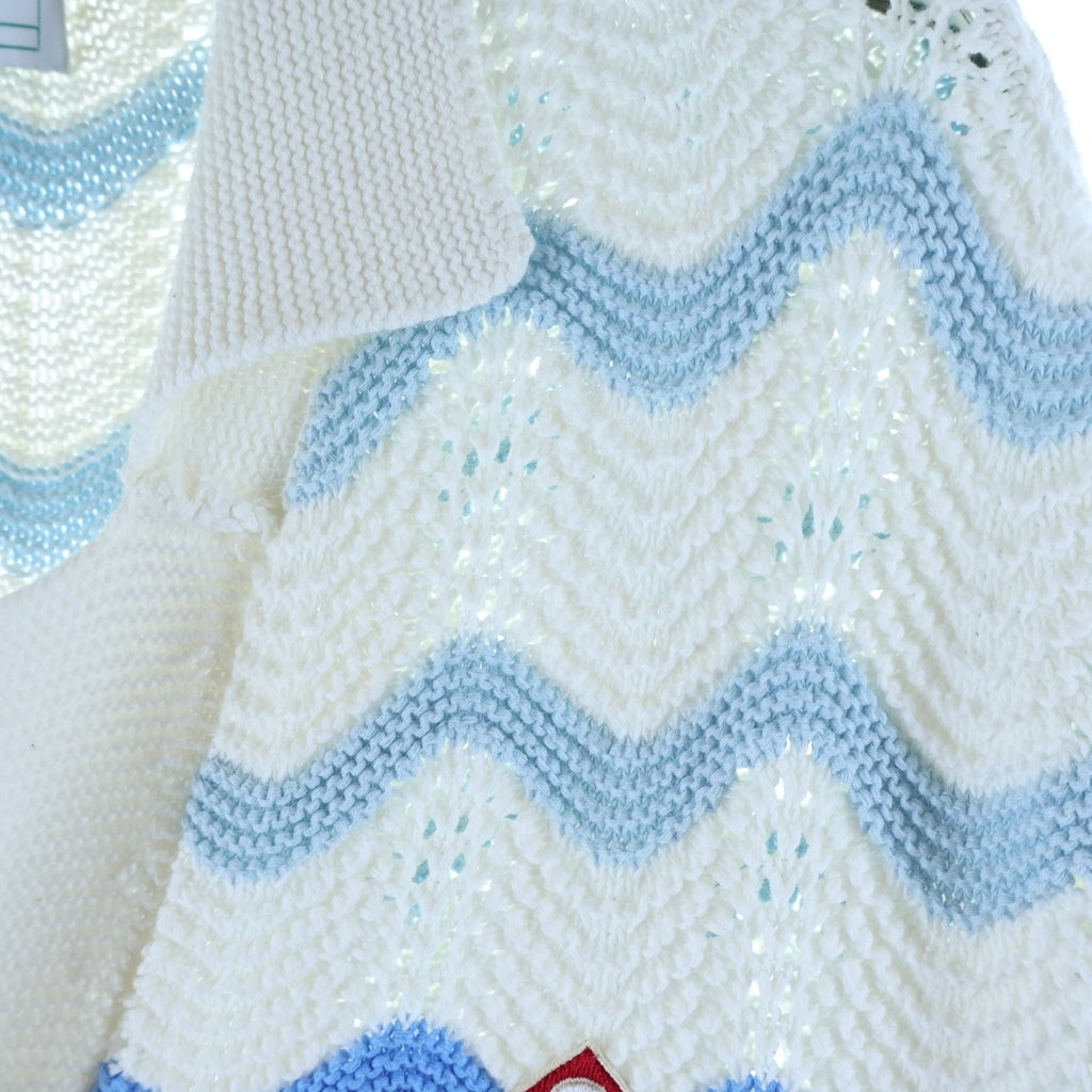 CASABLANCA(カサブランカ) WAVY GRADIENT CROCHET SHIRT パールボタン コットン半袖ニットシャツ ブルー/ホワイト CASABLANCA24SP-6