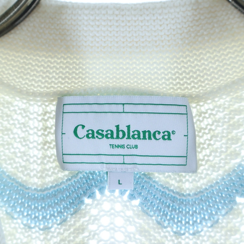 CASABLANCA(カサブランカ) WAVY GRADIENT CROCHET SHIRT パールボタン コットン半袖ニットシャツ ブルー/ホワイト CASABLANCA24SP-6