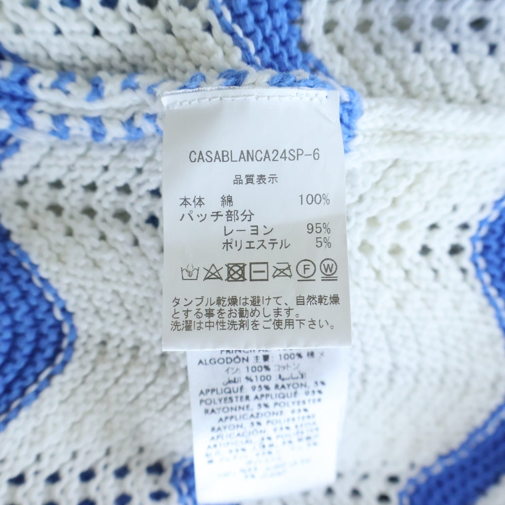CASABLANCA(カサブランカ) WAVY GRADIENT CROCHET SHIRT パールボタン コットン半袖ニットシャツ ブルー/ホワイト CASABLANCA24SP-6