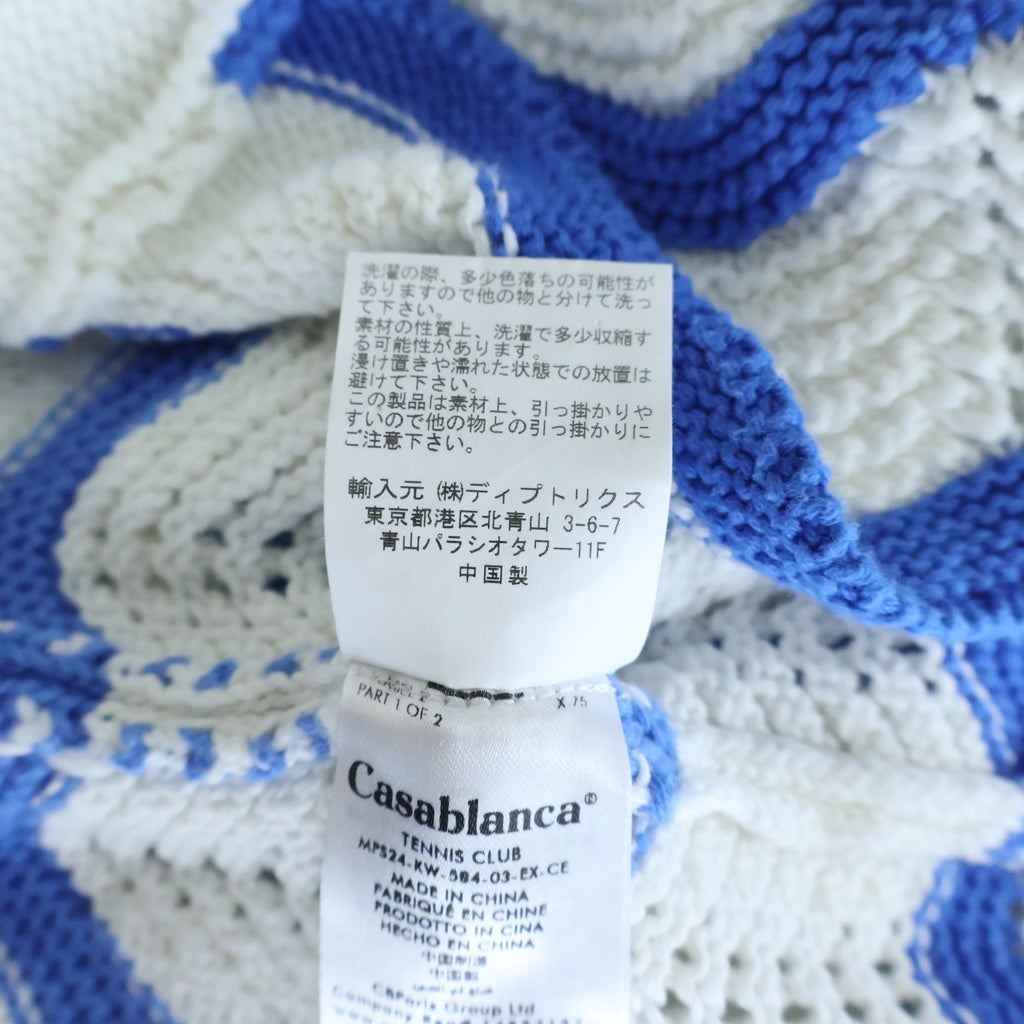 CASABLANCA(カサブランカ) WAVY GRADIENT CROCHET SHIRT パールボタン コットン半袖ニットシャツ ブルー/ホワイト CASABLANCA24SP-6