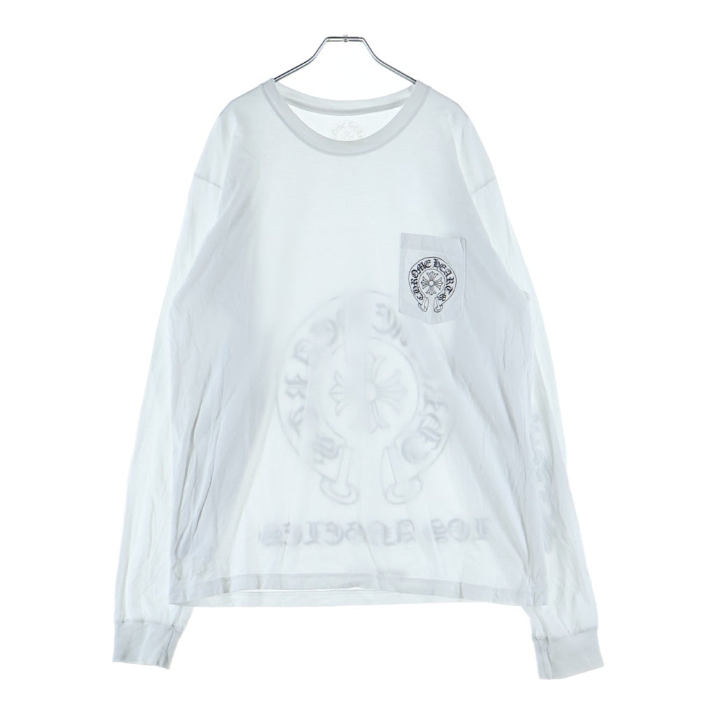 CHROME HEARTS(クロムハーツ) FLRL CRS HORSESHOE L/S ロサンゼルス限定 バックホースシュー 袖フローラル ロングスリーブ 長袖Tシャツ カットソー ホワイト