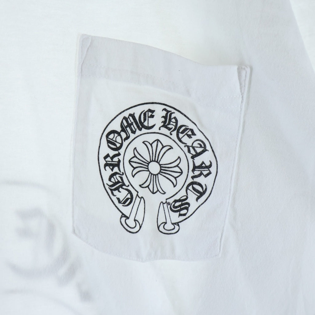 CHROME HEARTS(クロムハーツ) FLRL CRS HORSESHOE L/S ロサンゼルス限定 バックホースシュー 袖フローラル ロングスリーブ 長袖Tシャツ カットソー ホワイト