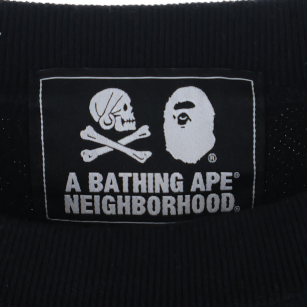 A BATHING APE(アベイシングエイプ) 19SS ×NEIGHBORHOOD Skull Crewneck ×ネイバーフッド フロントロゴプリント クルーネック長袖スウェット ブラック 001SWE731908X