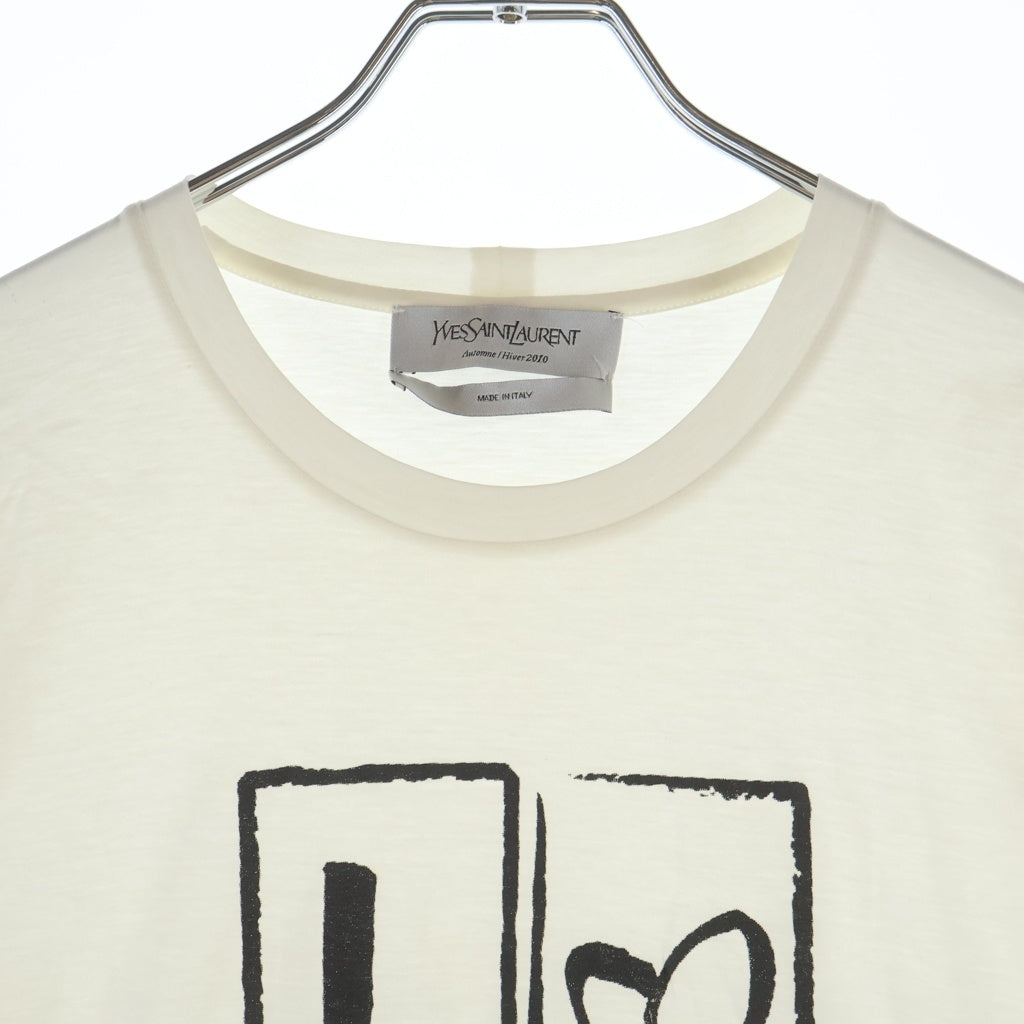 YVES SAINT LAURENT(イヴサンローラン) LOVE Print フロントラブプリント クルーネック半袖Tシャツカットソー ホワイト/ブラック 254290Y1LQM