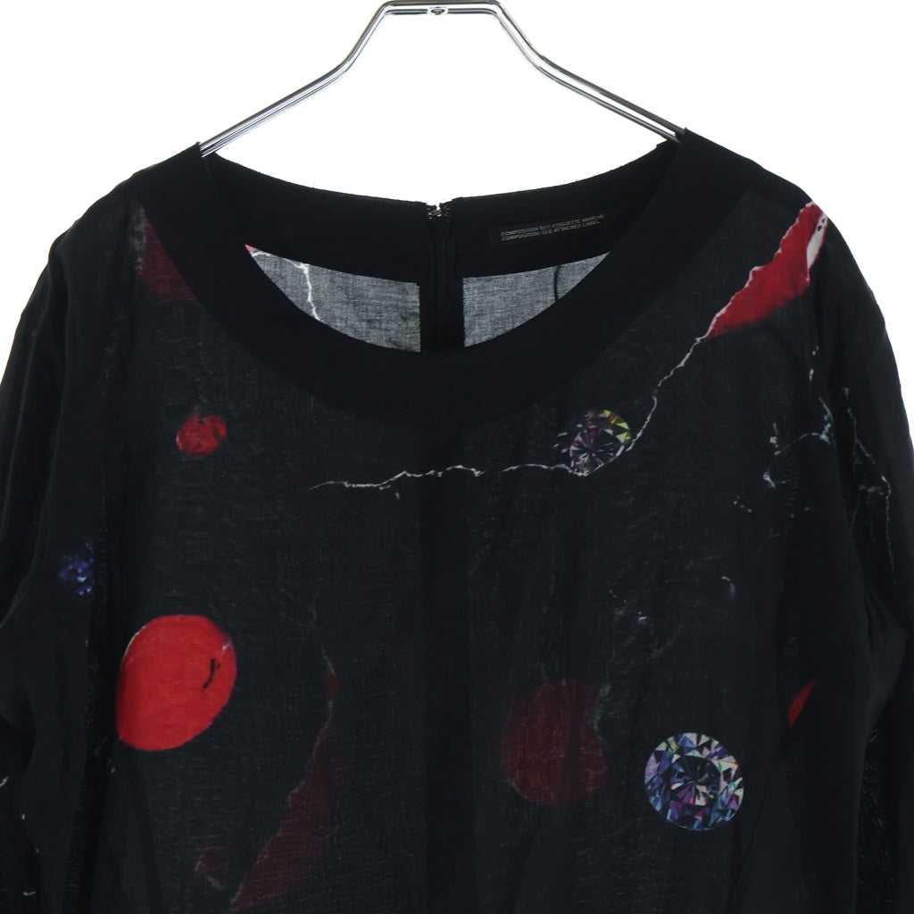 Yohji Yamamoto(ヨウジヤマモト) アシンメトリーデザイン 長袖レーヨンワンピース レディース ブラック NR-D04-200