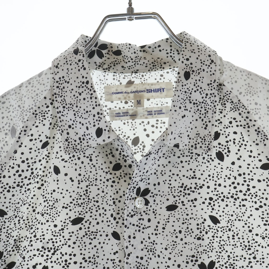 COMME des GARCONS SHIRT(コムデギャルソンシャツ) 袖切り替え 総柄フラワーデザイン ボダンダウン長袖シャツ ブラック/ホワイト W11011