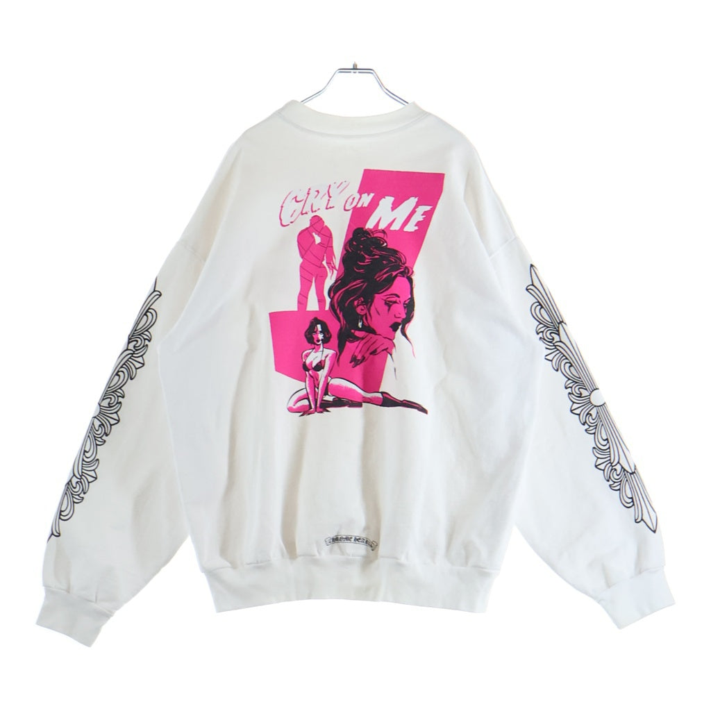 CHROME HEARTS(クロムハーツ) ×Deadiy Doll デッドリードール 両面プリント クルーネック長袖スウェットトレーナー ホワイト/ピンク