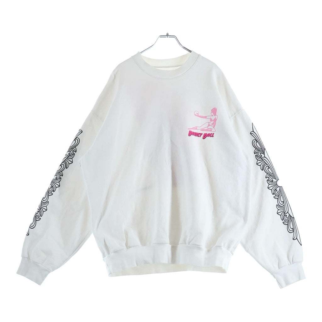 CHROME HEARTS(クロムハーツ) ×Deadiy Doll デッドリードール 両面プリント クルーネック長袖スウェットトレーナー ホワイト/ピンク